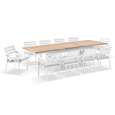 Austin Outdoor 2.2m - 3m Extension Teak and Aluminium Table with 10 Kansas Dining Chairs