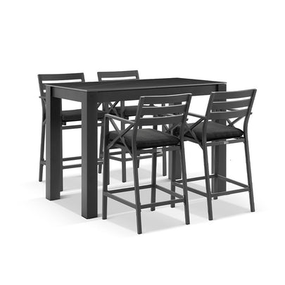 Hugo Outdoor Ceramic 1.5m Rectangle Aluminium Bar Table with 4 x Kansas Bar Stools