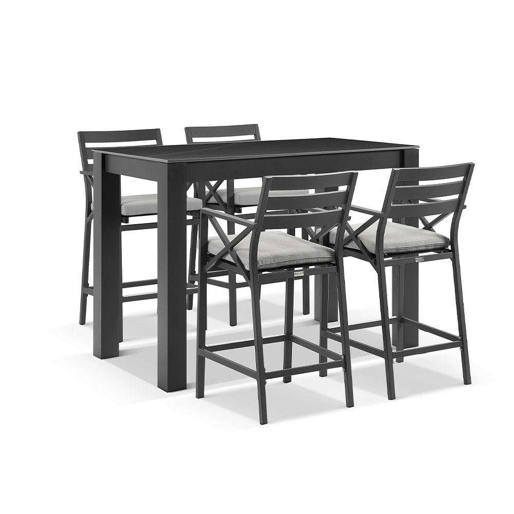 Hugo Outdoor Ceramic 1.5m Rectangle Aluminium Bar Table with 4 x Kansas Bar Stools