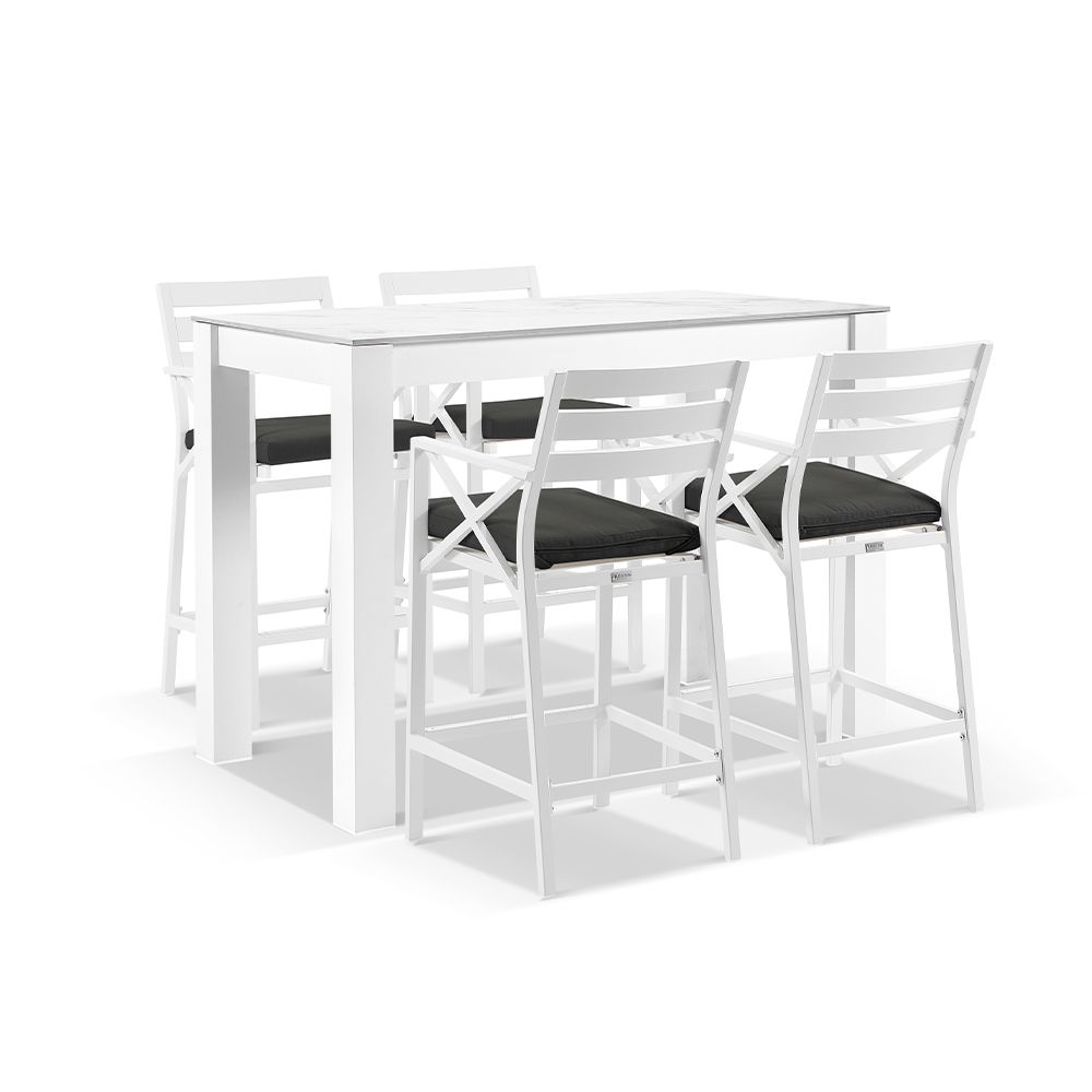 Hugo Outdoor Ceramic 1.5m Rectangle Aluminium Bar Table with 4 x Kansas Bar Stools