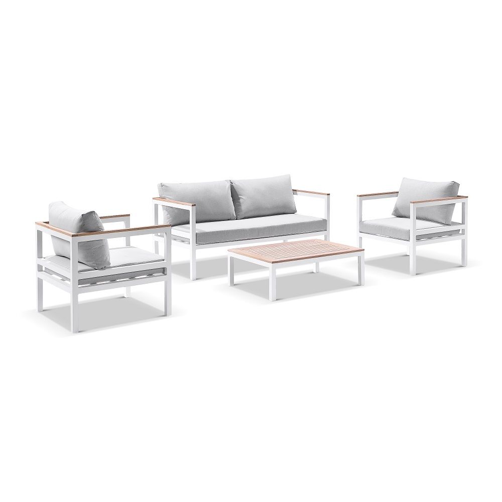Harvey Outdoor  Aluminium Teak 2+1+1 Lounge Set with Coffee Table