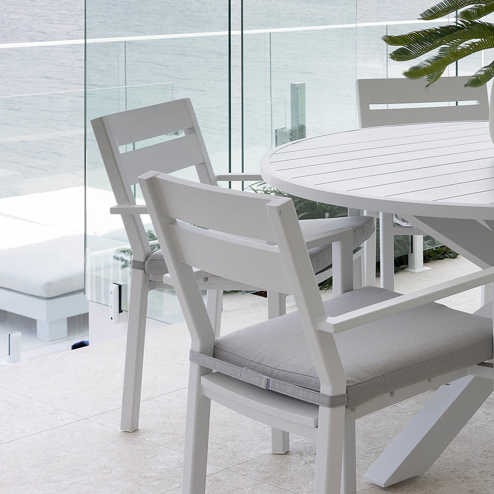 Houston Outdoor 1.8m Round Aluminium Dining Setting with 8 Santorini Chairs