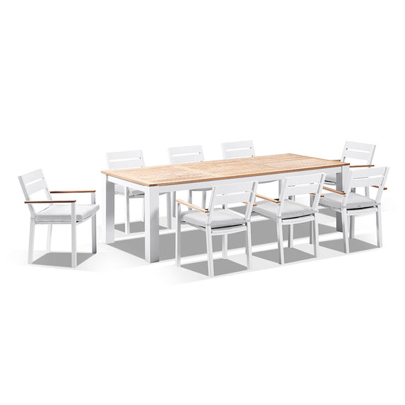 Balmoral 2.5m Teak Top Aluminium Table with 8 Capri Dining Chairs