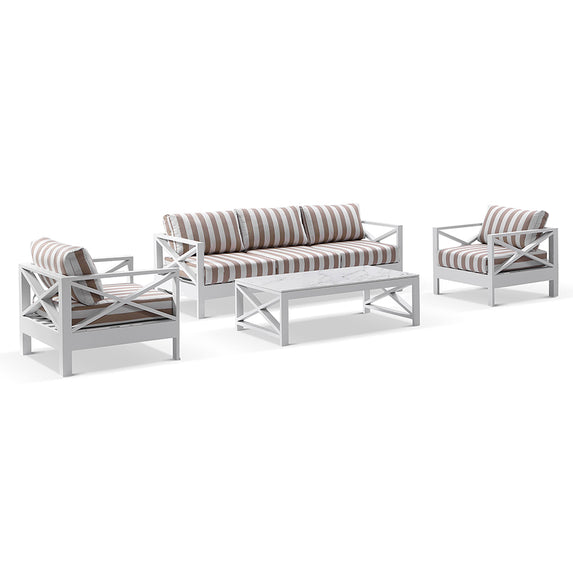 Kansas 3+1+1 seater Outdoor Aluminium Lounge Set with Coffee Table in Sunbrella