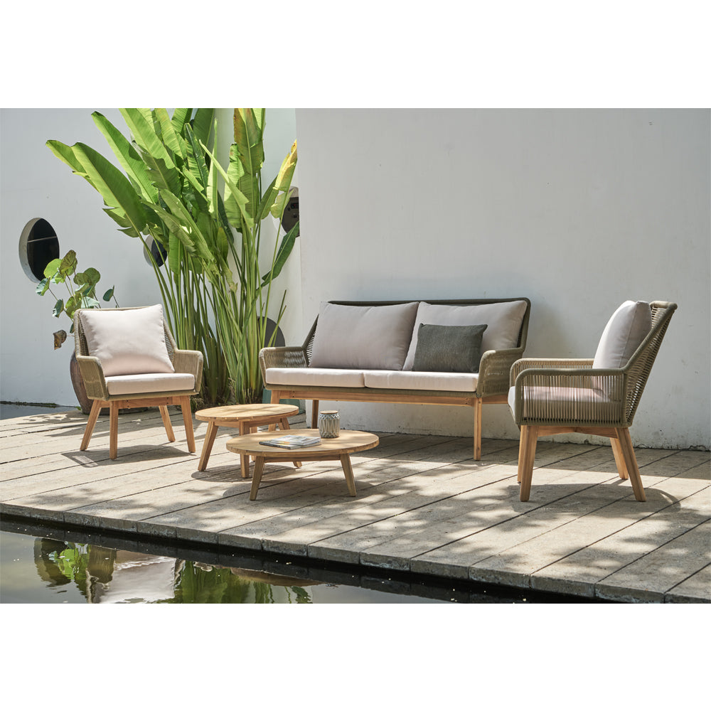 Toukley Outdoor 2+1+1 Rope and Timber Lounge Set with Coffee Tables
