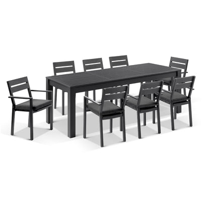 Santorini 8 Seater Outdoor Rectangle Aluminium Dining Table and Chairs Setting