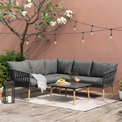 Silas Outdoor  Rope Corner Lounge Setting with Coffee Table