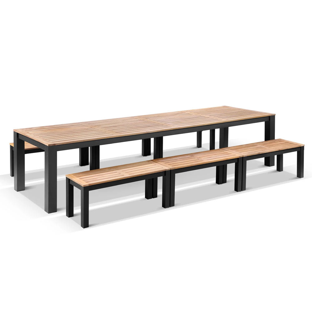 Balmoral 3.55m Outdoor Teak Top Aluminium Table with Bench Seats