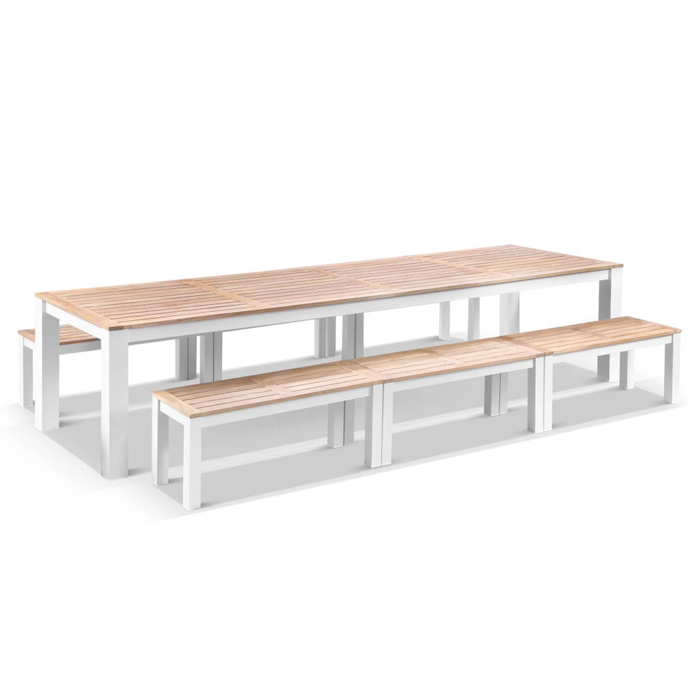 Balmoral 3.55m Outdoor Teak Top Aluminium Table with Bench Seats