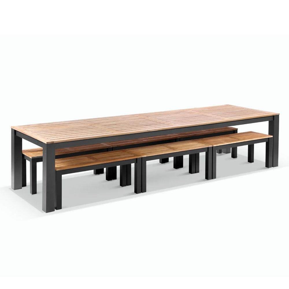 Balmoral 3.55m Outdoor Teak Top Aluminium Table with Bench Seats