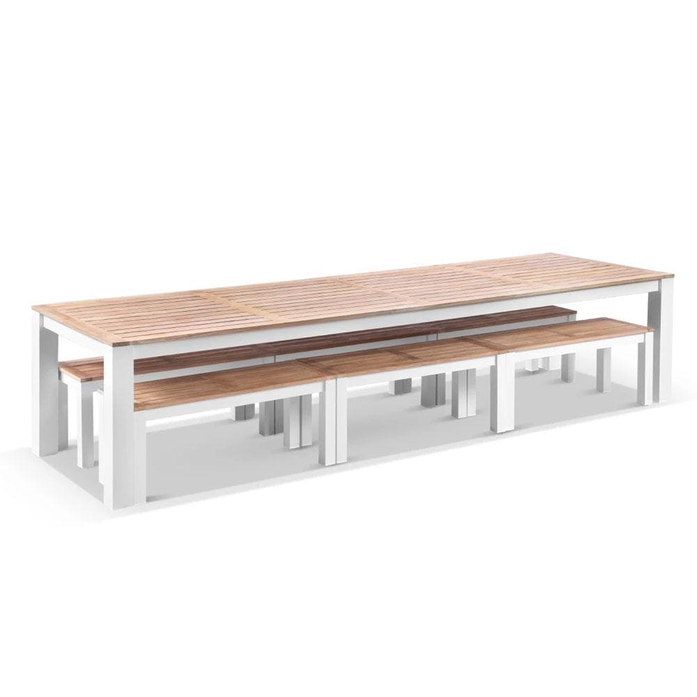 Balmoral 3.55m Outdoor Teak Top Aluminium Table with Bench Seats