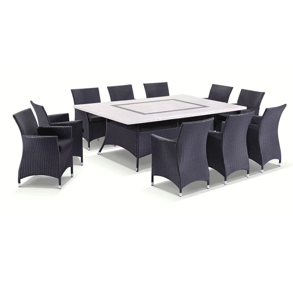 Caesar 10 Seat - 11pcs Stone and Wicker Outdoor Dining Setting