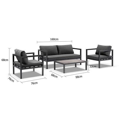 Cuba Outdoor Aluminium 2+1+1 Lounge Set with Coffee Table