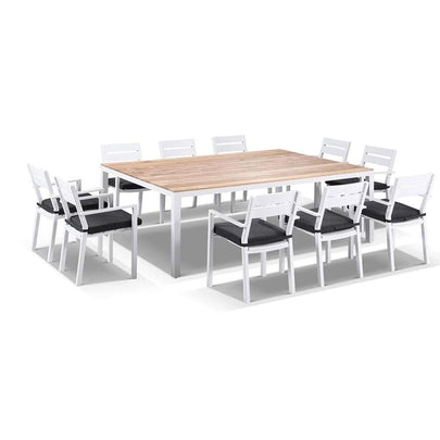 Tuscany 10 Seat Teak Top and Aluminium Dining Setting with Santorini Chairs