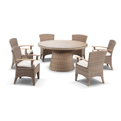 Plantation 1.5m Round Outdoor Wicker Dining Table with 6 Kai Chairs