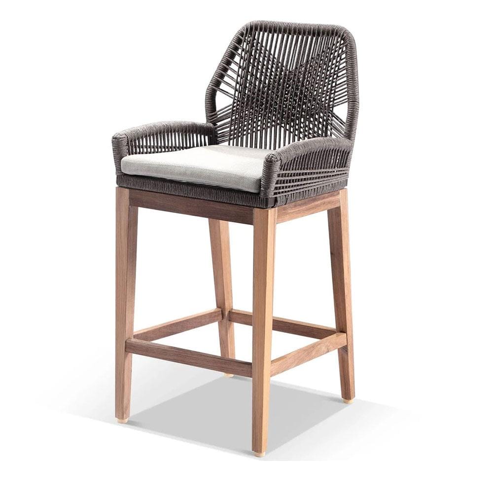 Darcey Outdoor Teak and Rope Bar Stool