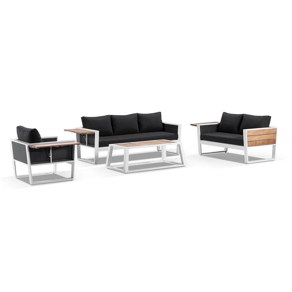 Corfu 3+2+1 Aluminium & Teak Lounge with Coffee Table & Side Table with Sunbrella® cushions