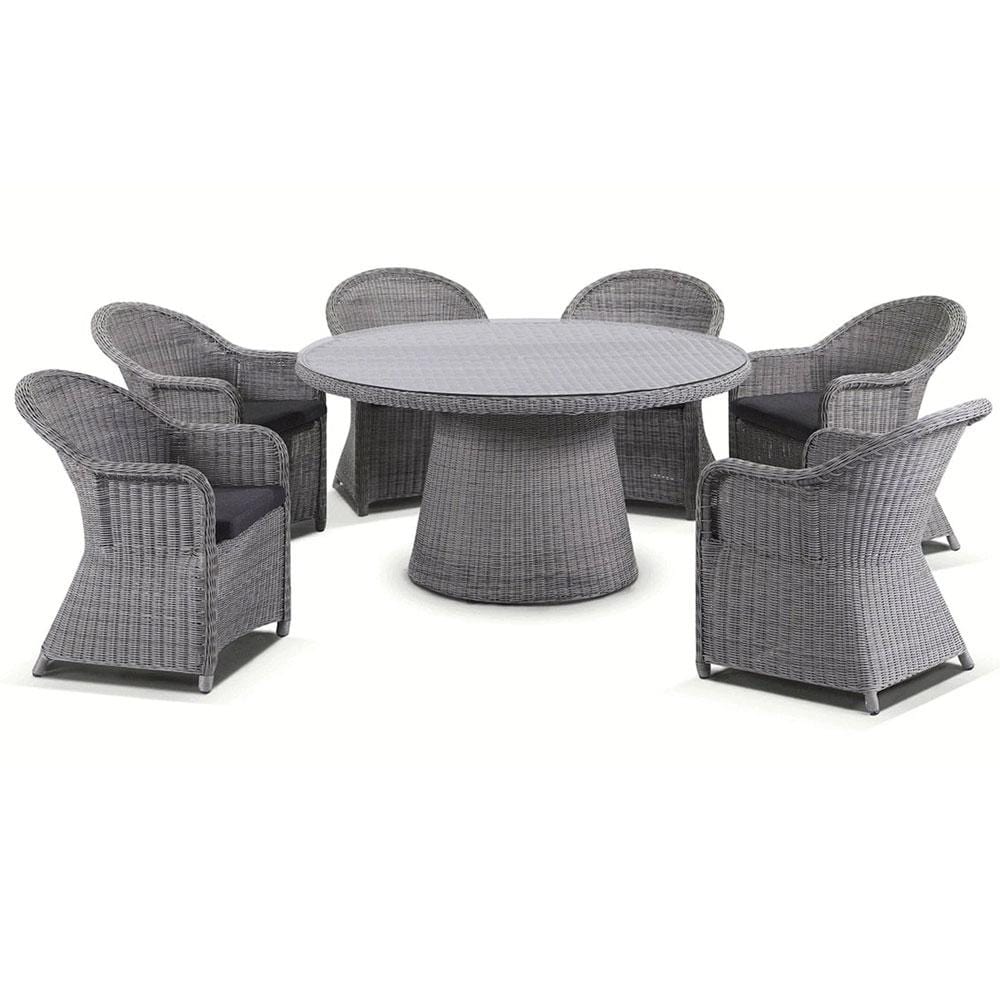 Plantation 6 Seater Outdoor Wicker Round Dining Table and Chairs Set