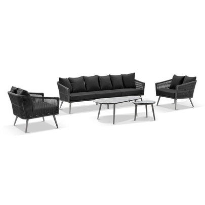 Herman 3+1+1 Rope Lounge with Coffee Table Set - Carbon  with Denim