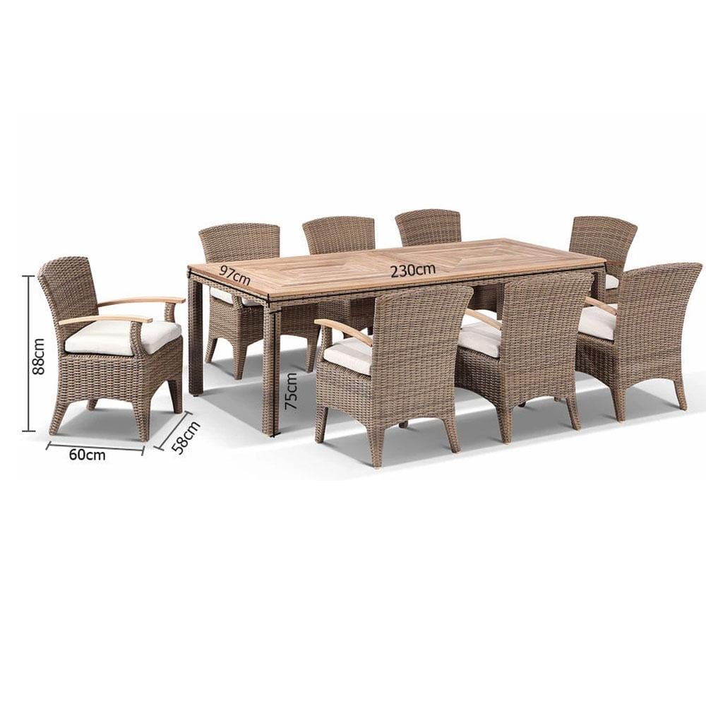 Sahara 8 Rectangle Teak top Table with Kai Chairs Dining Setting