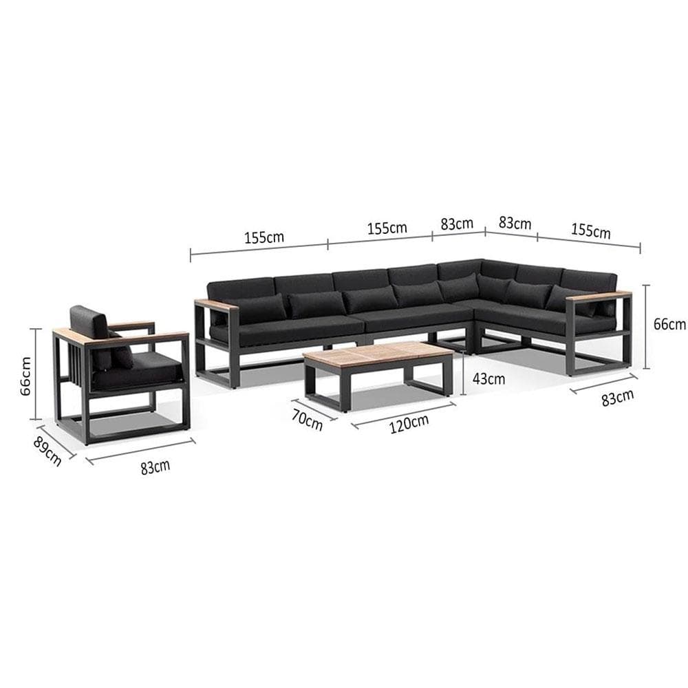 Balmoral Package C Outdoor Aluminium and Teak Lounge Setting with Coffee Table