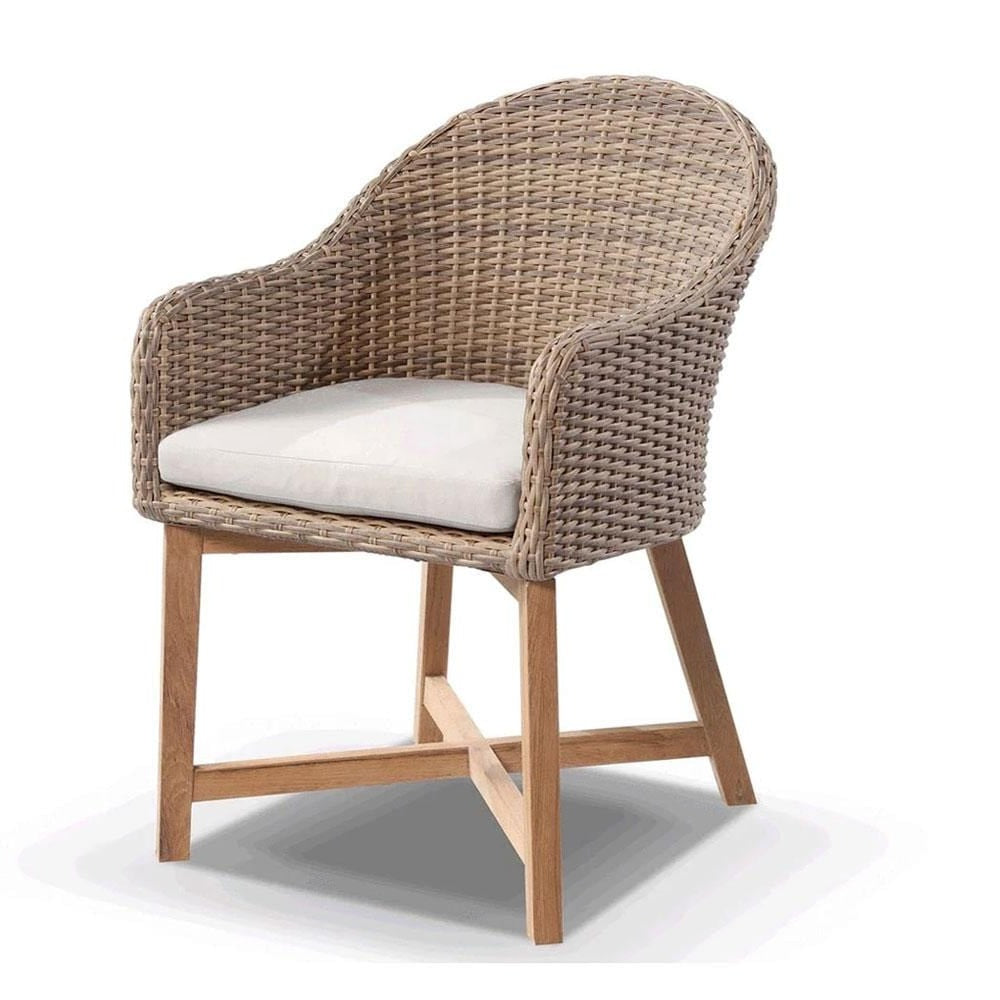 Coastal Outdoor Wicker Dining Chair with Teak Timber Legs