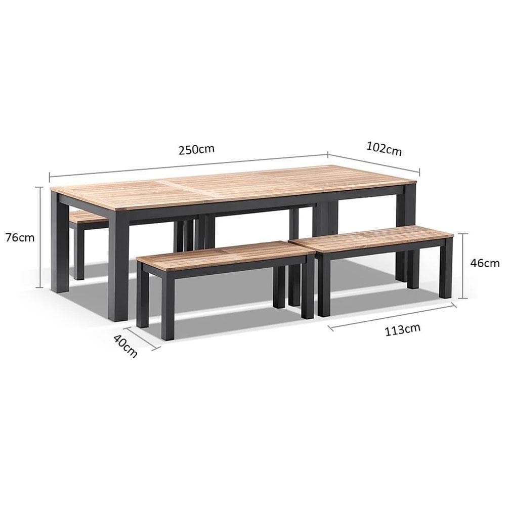 Balmoral 2.5m Teak Top Aluminium Table with Bench Seats