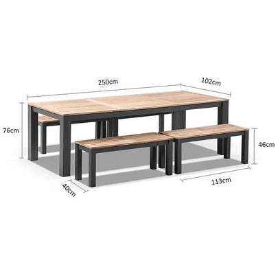 Balmoral 2.5m Teak Top Aluminium Table with Bench Seats